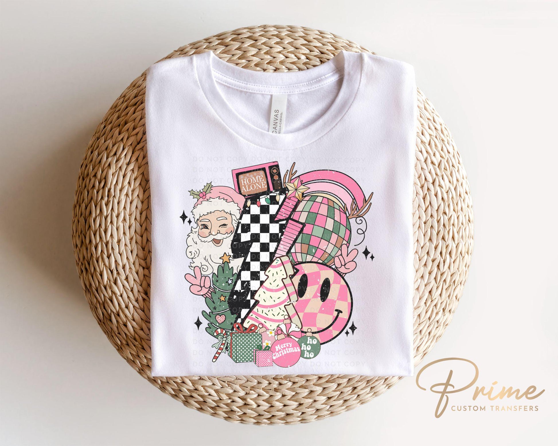 Christmas DTF Transfers, Ready to Press, T-shirt Transfers, Heat Transfer, Direct to Film, Holiday, Santa, Bolt, Pink Christmas Collage