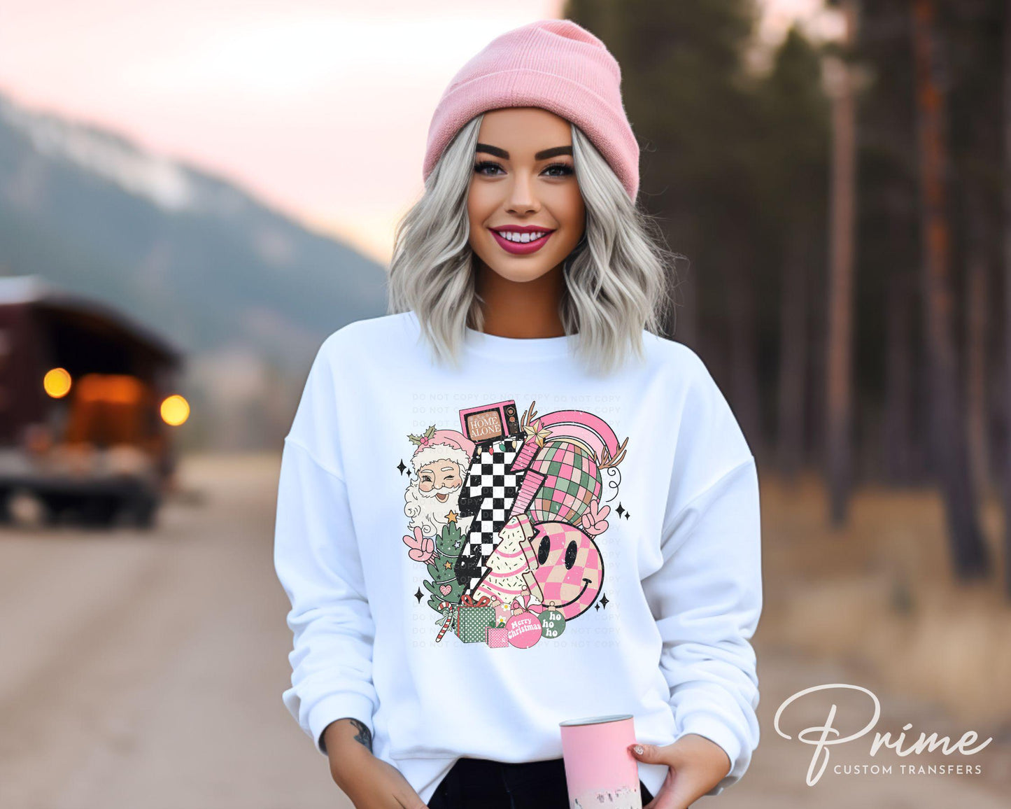 Christmas DTF Transfers, Ready to Press, T-shirt Transfers, Heat Transfer, Direct to Film, Holiday, Santa, Bolt, Pink Christmas Collage