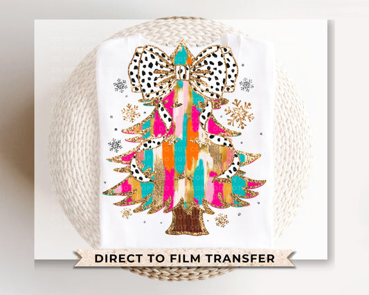 Christmas DTF Transfer, Ready to Press, T-shirt Transfers, Heat Transfer, Direct to Film, Holiday, Coquette, FAUX Glitter Colorful Tree