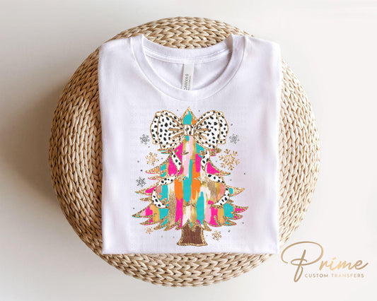 Christmas DTF Transfer, Ready to Press, T-shirt Transfers, Heat Transfer, Direct to Film, Holiday, Coquette, FAUX Glitter Colorful Tree