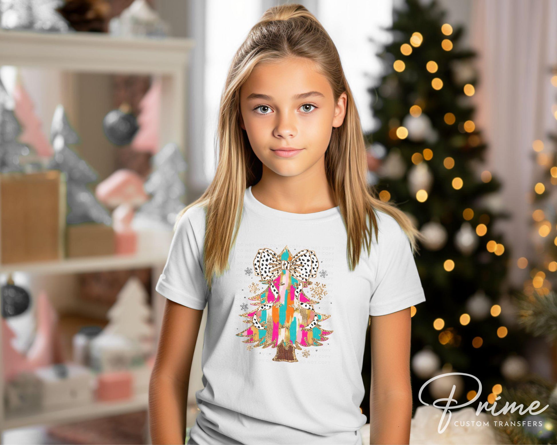 Christmas DTF Transfer, Ready to Press, T-shirt Transfers, Heat Transfer, Direct to Film, Holiday, Coquette, FAUX Glitter Colorful Tree