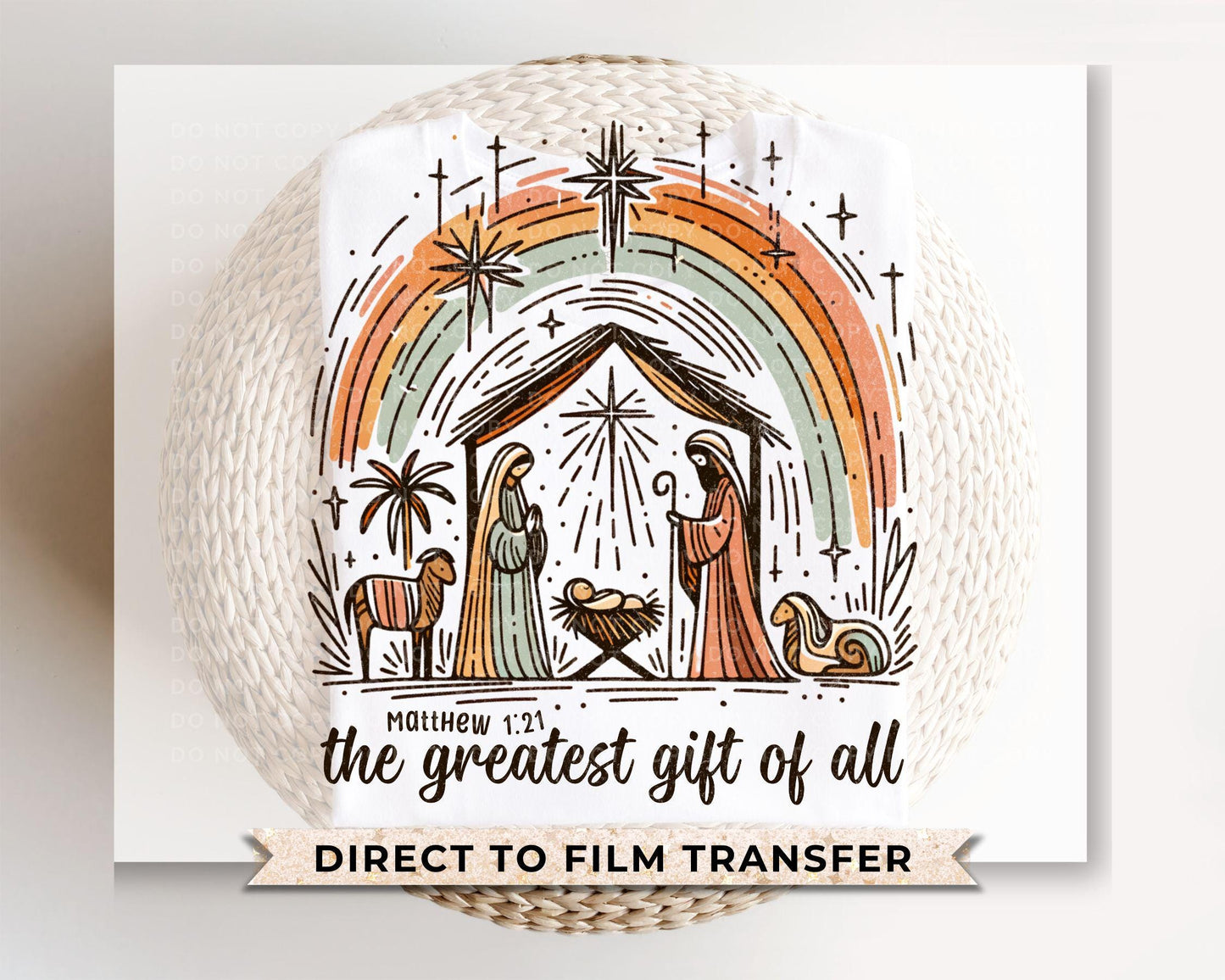Christmas DTF Transfers, Ready to Press, T-shirt Transfers, Heat Transfer, Direct to Film, Holiday, Nativity, Baby Jesus, Manger, Christian