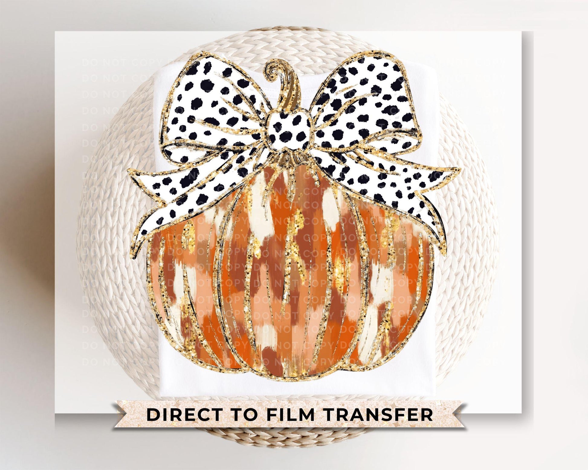 Fall DTF Transfers, Ready to Press, T-shirt Transfers, Heat Transfer, Direct to Film, Trendy, Dalmatian Bow, Brush Stroke Coquette Pumpkin