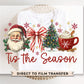 Christmas DTF Transfer, Ready to Press, T-shirt Transfers, Heat Transfer, Direct to Film, Holiday, Coquette Bow Santa Hot Cocoa Candy Cane