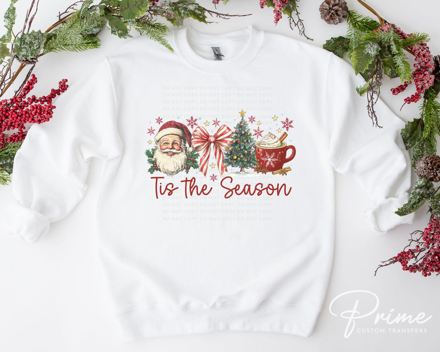 Christmas DTF Transfer, Ready to Press, T-shirt Transfers, Heat Transfer, Direct to Film, Holiday, Coquette Bow Santa Hot Cocoa Candy Cane