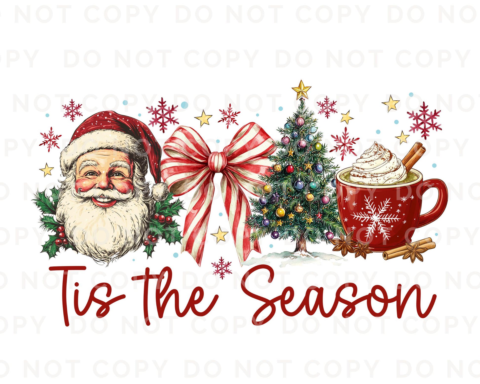 Christmas DTF Transfer, Ready to Press, T-shirt Transfers, Heat Transfer, Direct to Film, Holiday, Coquette Bow Santa Hot Cocoa Candy Cane