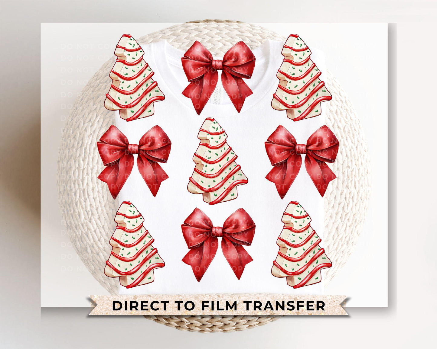 Christmas DTF Transfers, Ready to Press, T-shirt Transfers, Heat Transfer, Direct to Film, Holiday, Christmas Tree Cake Bow, Coquette