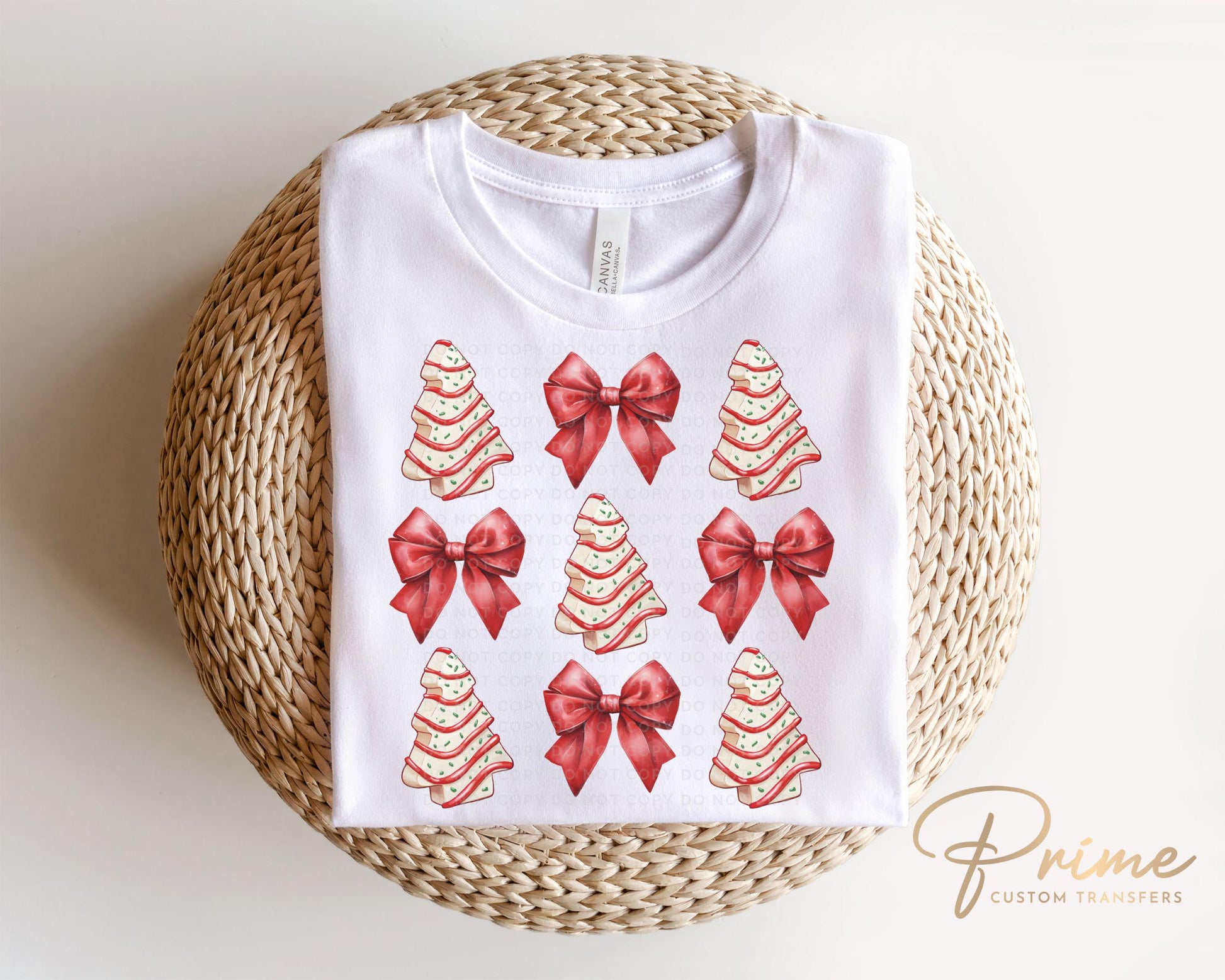 Christmas DTF Transfers, Ready to Press, T-shirt Transfers, Heat Transfer, Direct to Film, Holiday, Christmas Tree Cake Bow, Coquette