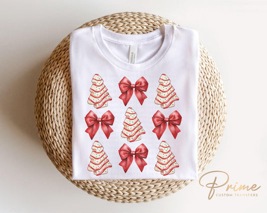 Christmas DTF Transfers, Ready to Press, T-shirt Transfers, Heat Transfer, Direct to Film, Holiday, Christmas Tree Cake Bow, Coquette