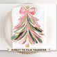 Christmas DTF Transfer, Ready to Press, T-shirt Transfers, Heat Transfer, Direct to Film, Holiday, Coquette, Girly, FAUX Glitter Pink Bow