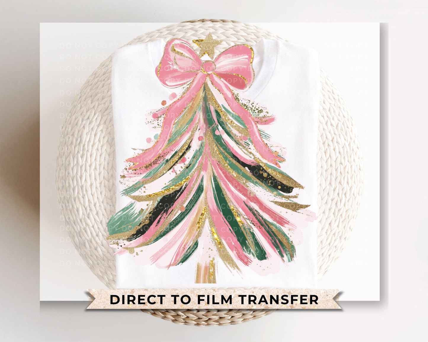 Christmas DTF Transfer, Ready to Press, T-shirt Transfers, Heat Transfer, Direct to Film, Holiday, Coquette, Girly, FAUX Glitter Pink Bow