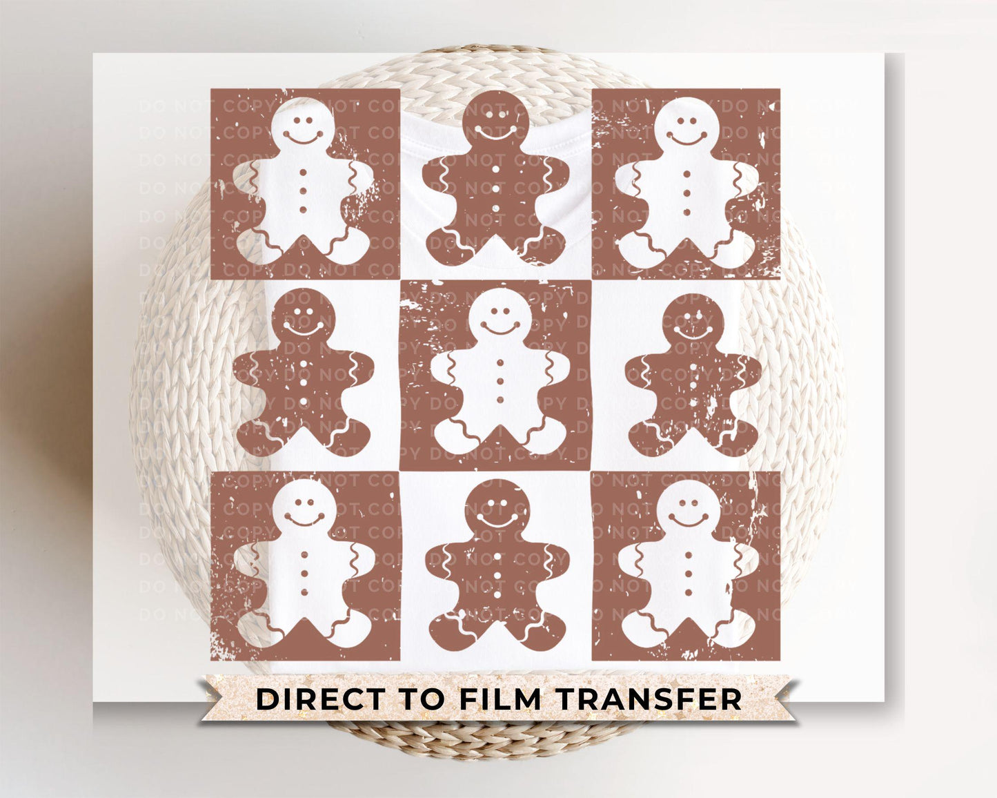 Christmas DTF Transfers, Ready to Press, Heat Transfer, Direct to Film, T-shirt, Holiday, Cute Checkered Distressed Gingerbread, Cookies