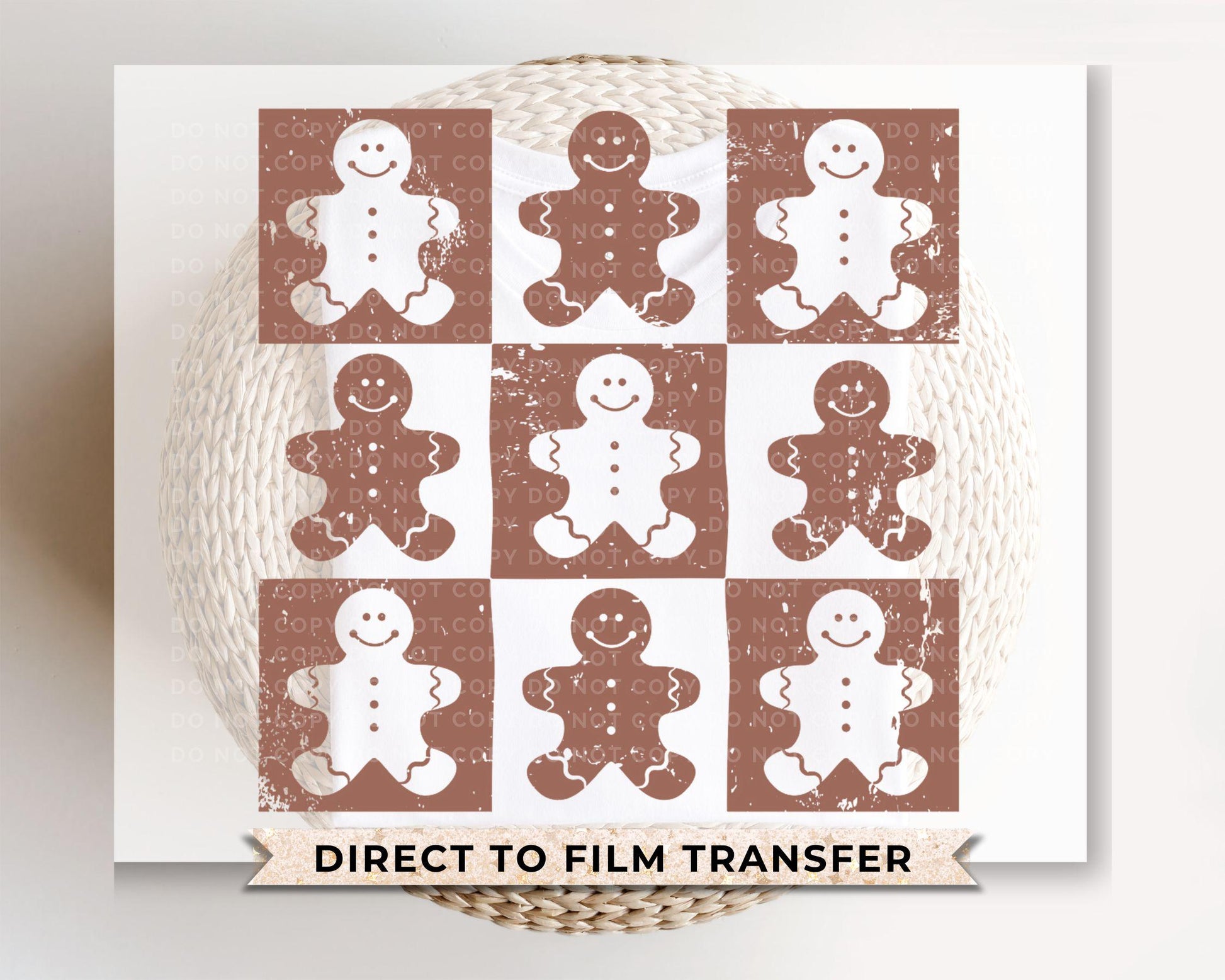 Christmas DTF Transfers, Ready to Press, Heat Transfer, Direct to Film, T-shirt, Holiday, Cute Checkered Distressed Gingerbread, Cookies