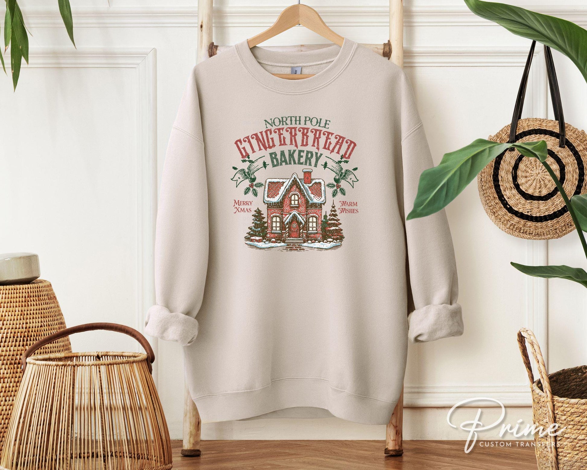 Christmas DTF Transfer, Ready to Press, Heat Transfer, Direct to Film, T-shirt, Holiday, Baking, Cute North Pole Gingerbread Bakery, Cookies