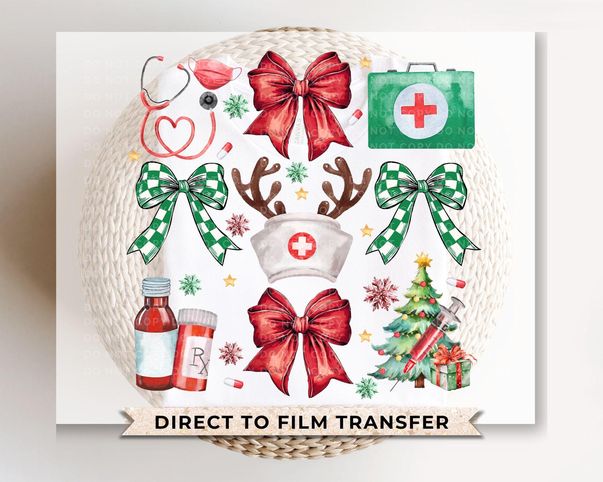 Christmas DTF Transfer, Ready to Press, T-shirt Transfer, Heat Transfer, Direct to Film, Hospital, Stethoscope, Holiday, Coquette Nurse Life