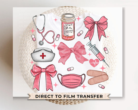 Christmas DTF Transfer, Ready to Press, T-shirt Transfer, Heat Transfer, Direct to Film, Hospital, Stethoscope, Holiday, Coquette Nurse Life
