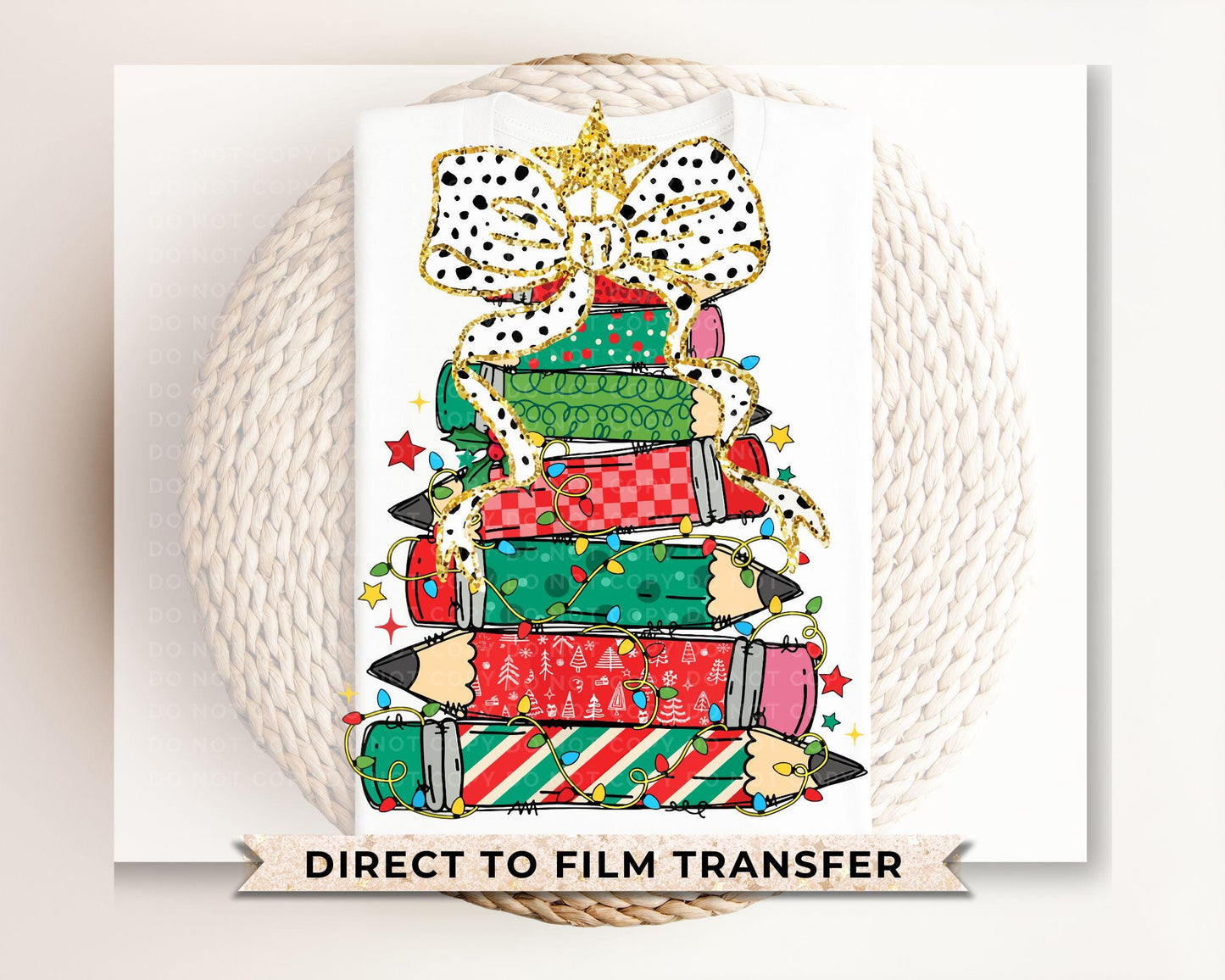Christmas DTF Transfer, Ready to Press, T-shirt Transfer, Heat Transfer, Direct to Film, Teacher Gift, School, Coquette Pencil Tree