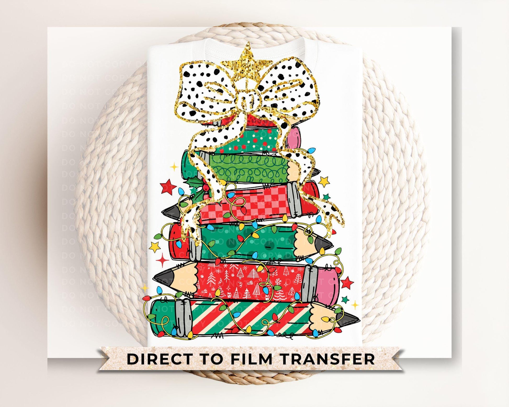 Christmas DTF Transfer, Ready to Press, T-shirt Transfer, Heat Transfer, Direct to Film, Teacher Gift, School, Coquette Pencil Tree