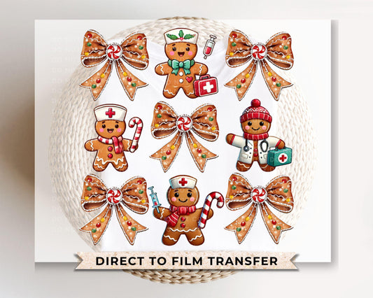 Christmas DTF Transfer, Ready to Press, T-shirt Transfer, Heat Transfer, Direct to Film, Hospital, Holiday, Coquette Gingerbread Nurse Life