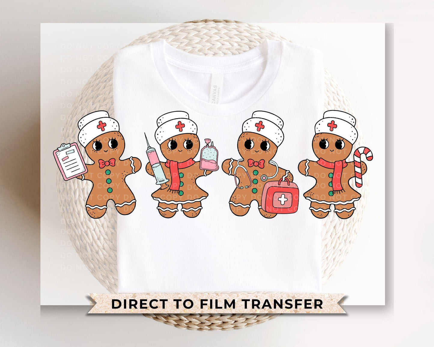 Christmas DTF Transfer, Ready to Press, T-shirt Transfer, Heat Transfer, Direct to Film, Hospital, Holiday, Doctor, Gingerbread Nurse Life