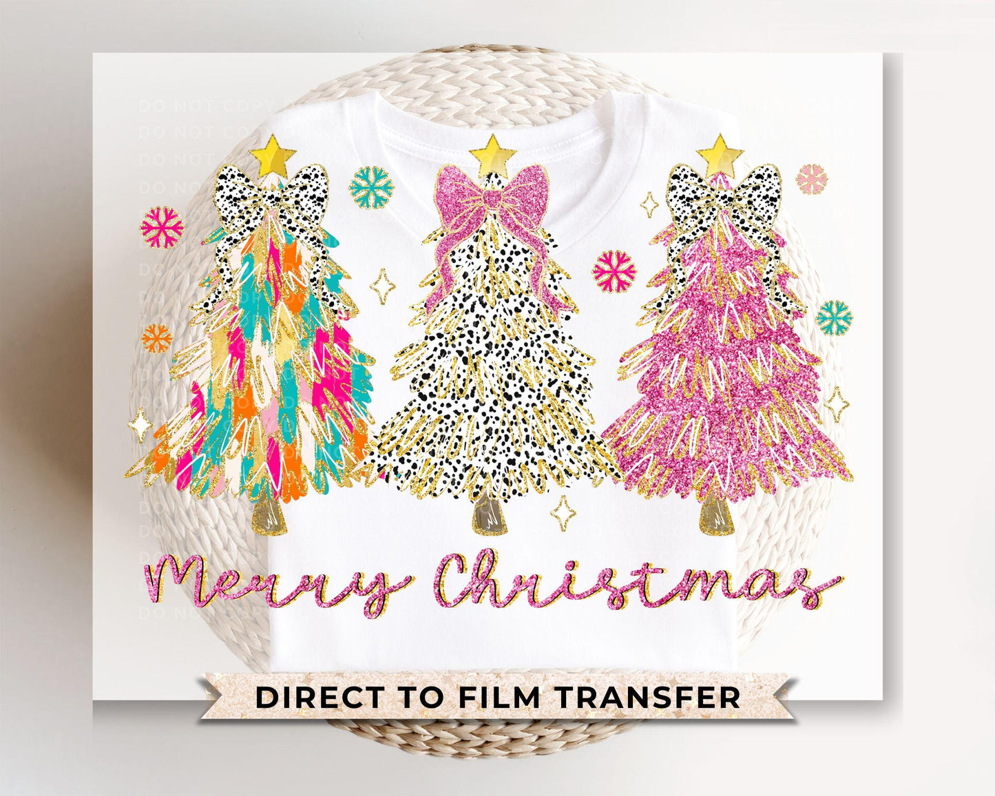 Christmas DTF Transfer, Ready to Press, T-shirt Transfers, Heat Transfer, Direct to Film, Holiday, Colorful Coquette Glitter Christmas Tree