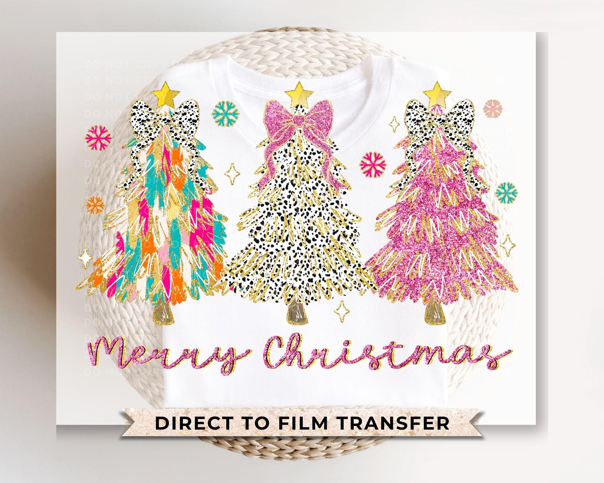 Christmas DTF Transfer, Ready to Press, T-shirt Transfers, Heat Transfer, Direct to Film, Holiday, Colorful Coquette Glitter Christmas Tree
