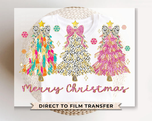 Christmas DTF Transfer, Ready to Press, T-shirt Transfers, Heat Transfer, Direct to Film, Holiday, Colorful Coquette Glitter Christmas Tree