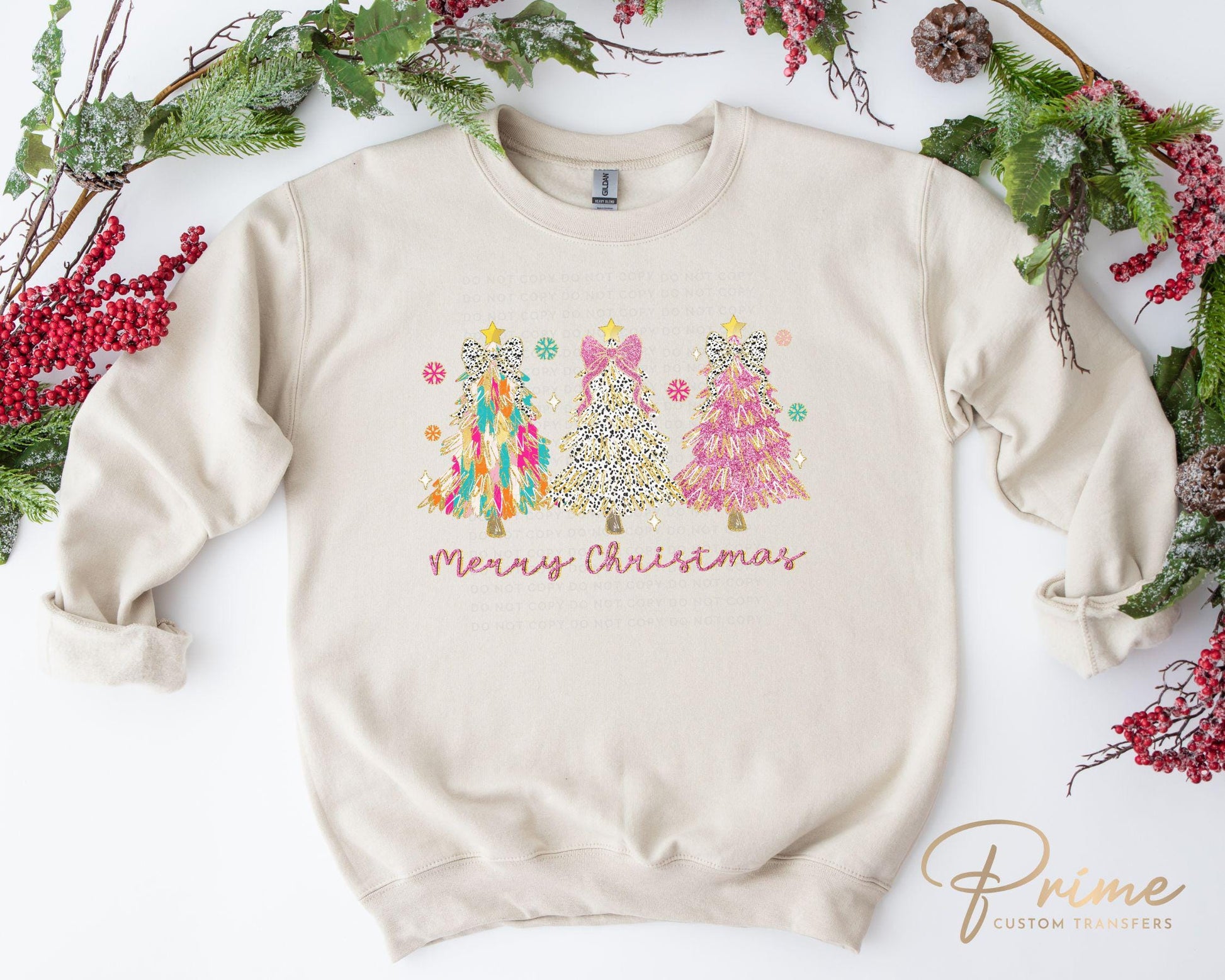 Christmas DTF Transfer, Ready to Press, T-shirt Transfers, Heat Transfer, Direct to Film, Holiday, Colorful Coquette Glitter Christmas Tree