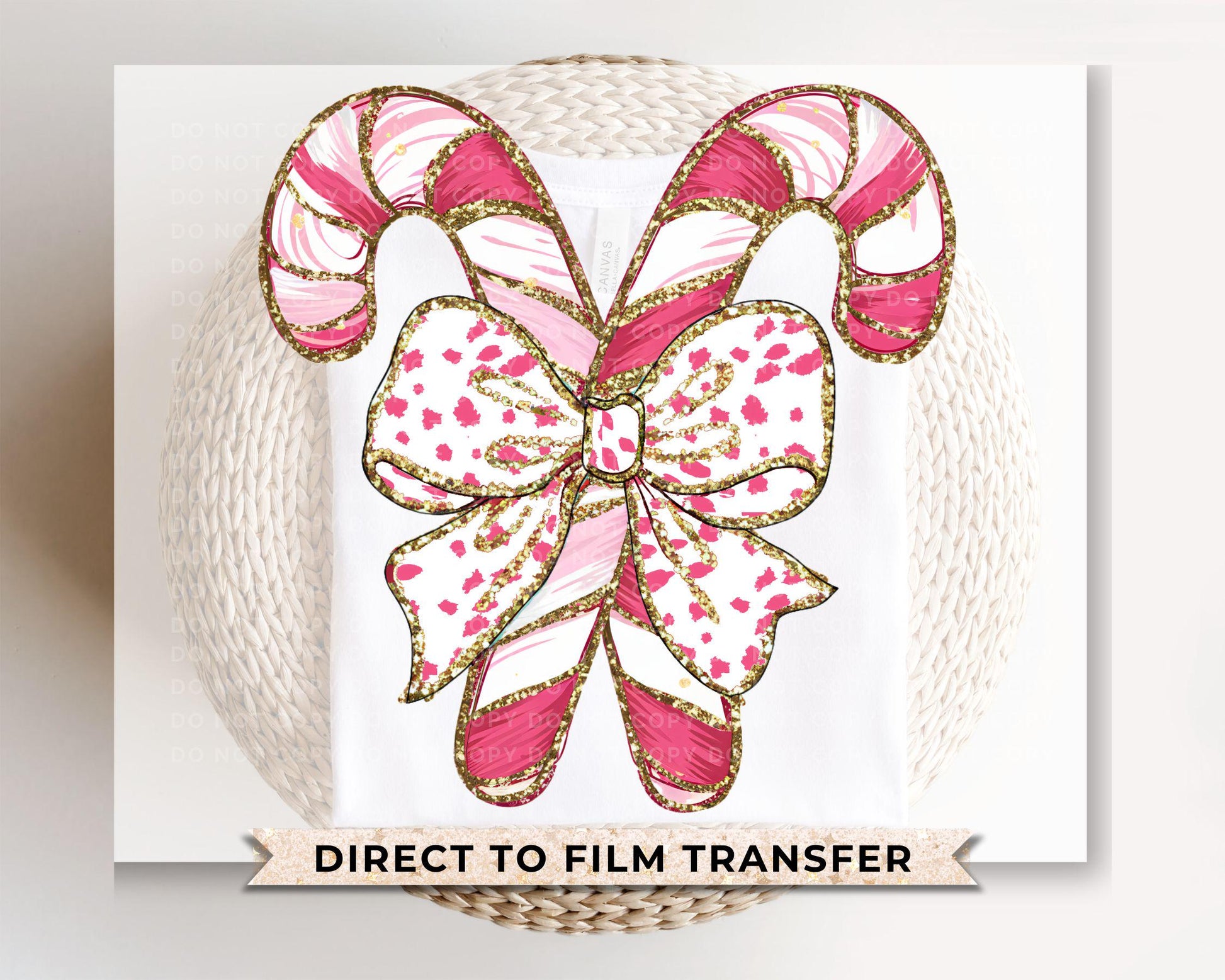 Christmas DTF Transfer, Ready to Press, T-shirt Transfers, Heat Transfer, Direct to Film, Holiday, Colorful Coquette Glitter Candy Canes