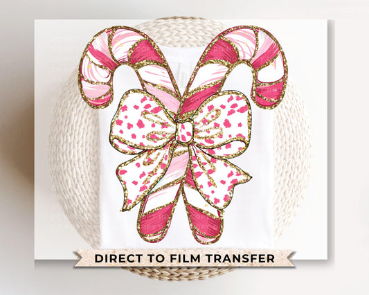 Christmas DTF Transfer, Ready to Press, T-shirt Transfers, Heat Transfer, Direct to Film, Holiday, Colorful Coquette Glitter Candy Canes