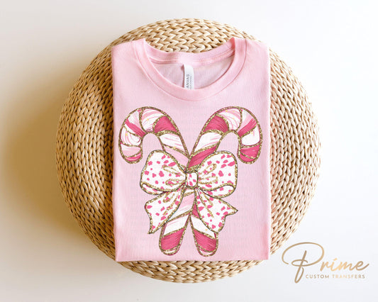 Christmas DTF Transfer, Ready to Press, T-shirt Transfers, Heat Transfer, Direct to Film, Holiday, Colorful Coquette Glitter Candy Canes