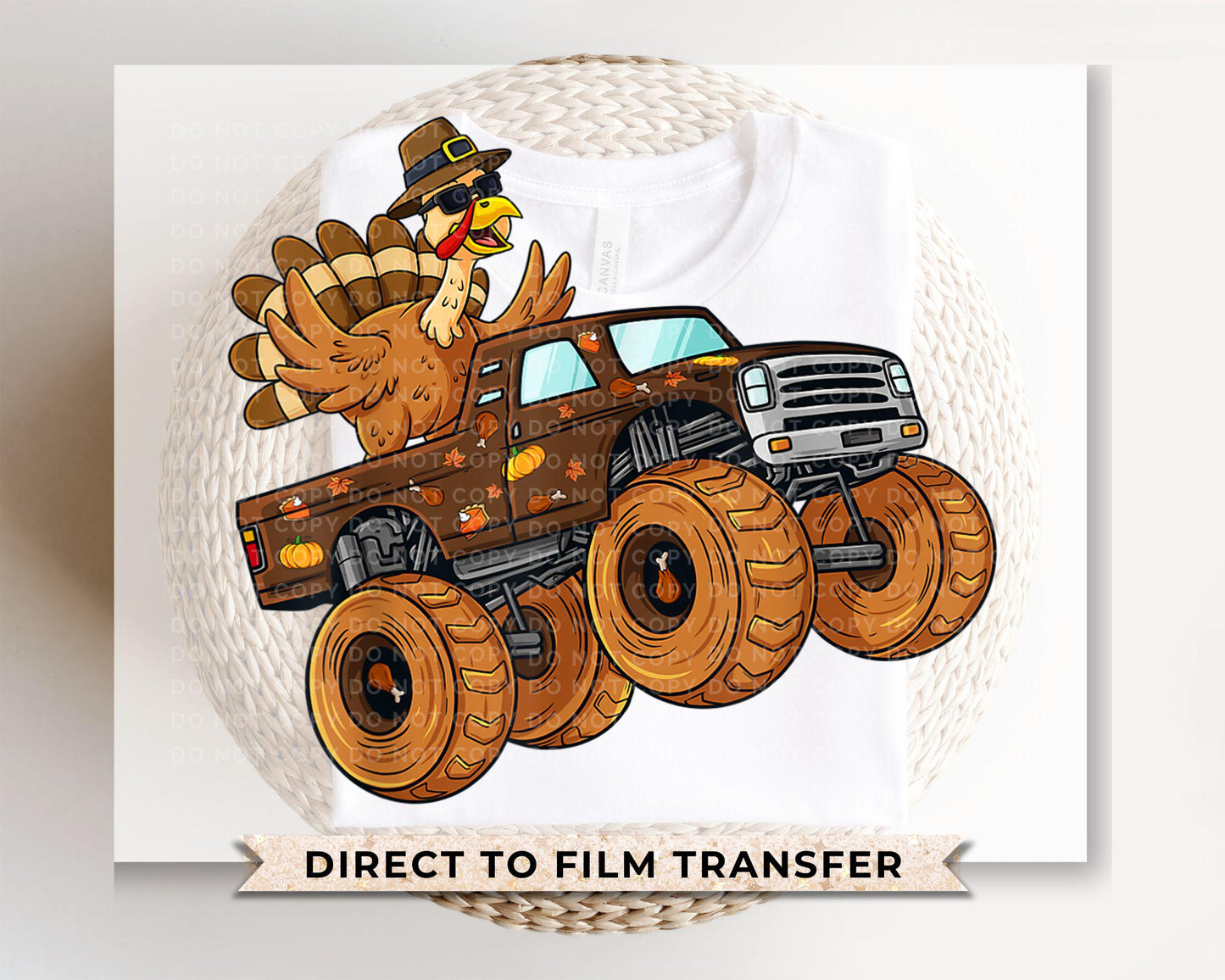 Thanksgiving DTF, Ready to Press, DIY T-shirt, Heat Transfer, Direct to Film, Cold Peel, Fall, Autumn, Holiday, Boy, Turkey, Monster Truck