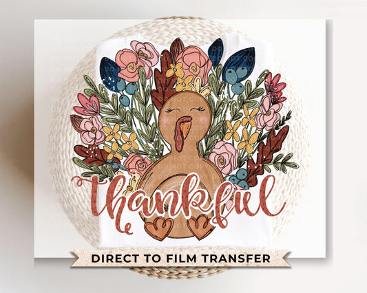 DTF Transfers, Ready to Press, T-shirt Transfers, Heat Transfer, Direct to Film, Holiday, Thanksgiving, Thankful, Flowers, Floral Turkey