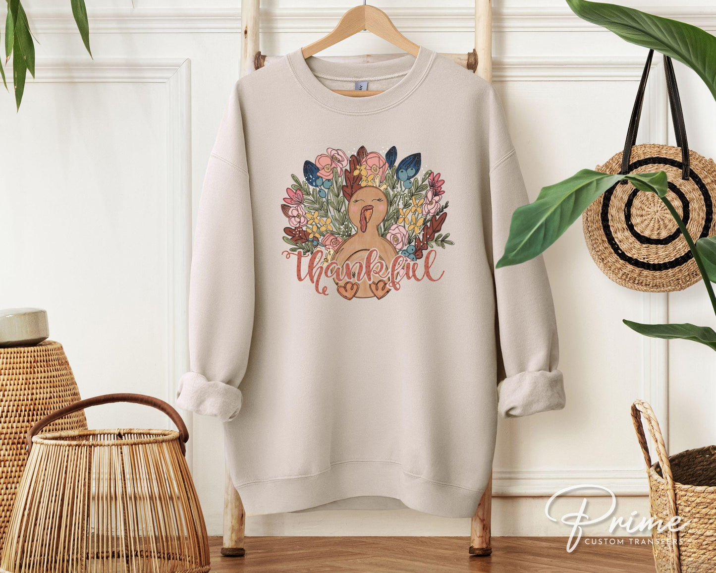 DTF Transfers, Ready to Press, T-shirt Transfers, Heat Transfer, Direct to Film, Holiday, Thanksgiving, Thankful, Flowers, Floral Turkey