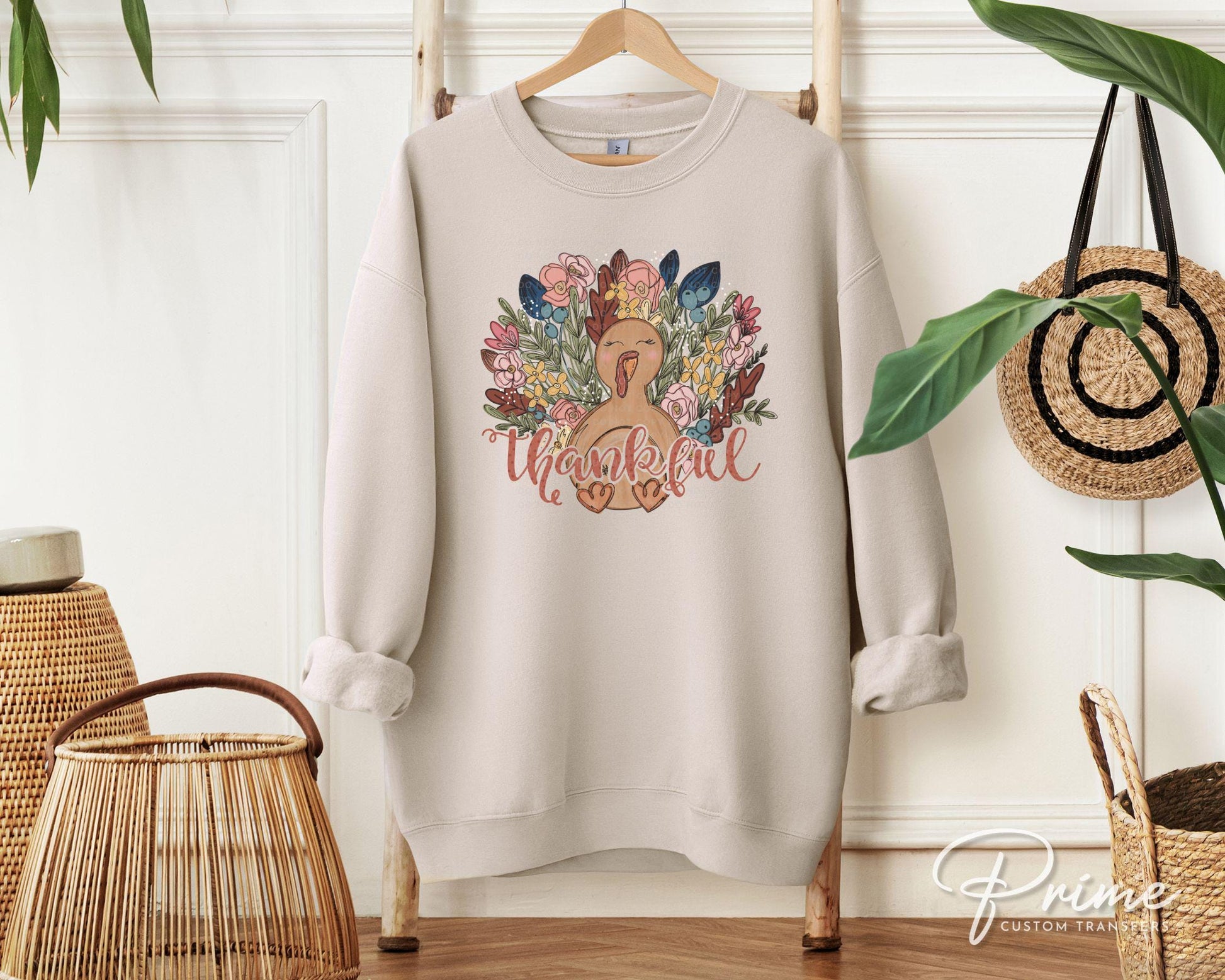 DTF Transfers, Ready to Press, T-shirt Transfers, Heat Transfer, Direct to Film, Holiday, Thanksgiving, Thankful, Flowers, Floral Turkey