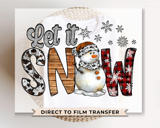 Christmas DTF Transfers, Ready to Press, T-shirt Transfers, Heat Transfer, Direct to Film, Holiday, Snowman, Let it Snow, FAUX Glitter
