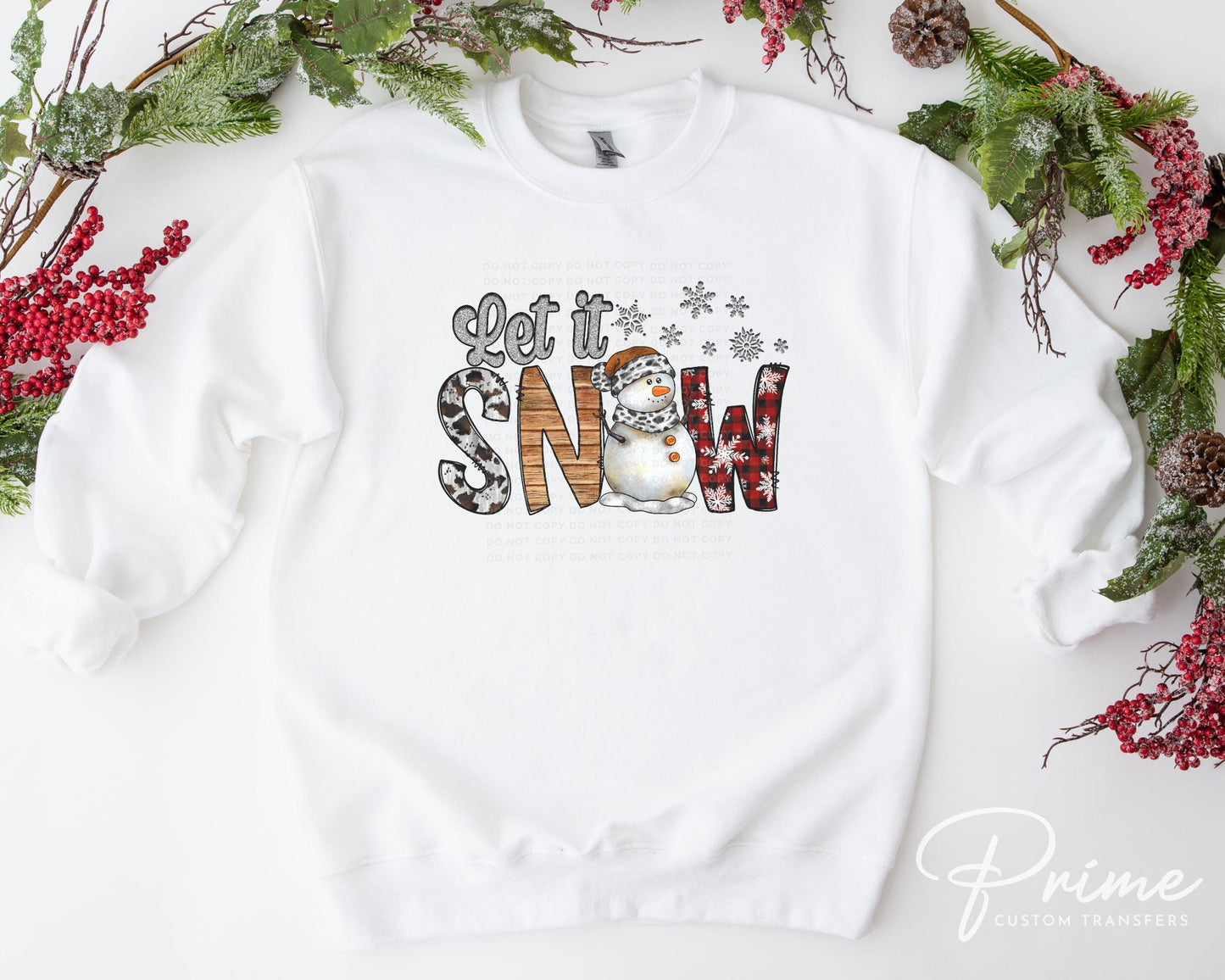 Christmas DTF Transfers, Ready to Press, T-shirt Transfers, Heat Transfer, Direct to Film, Holiday, Snowman, Let it Snow, FAUX Glitter