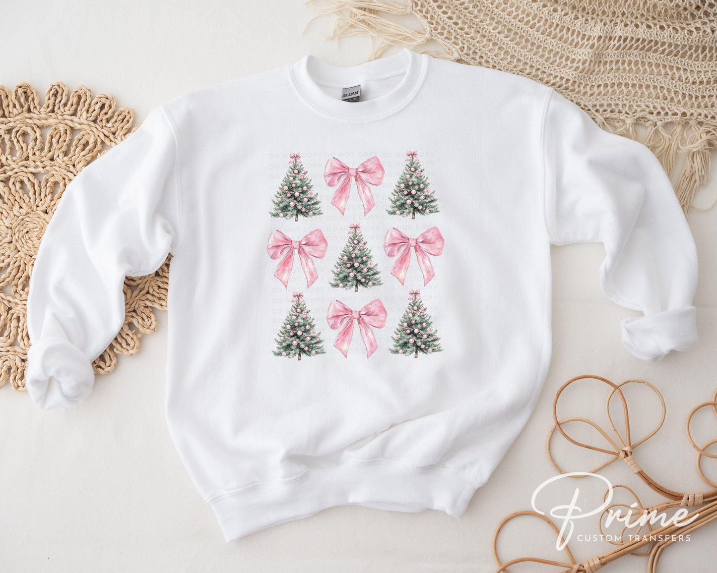 Christmas DTF Transfers, Ready to Press, T-shirt Transfers, Heat Transfer, Direct to Film, Holiday, Pink Coquette Christmas Trees and Bows