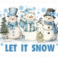 Winter DTF Transfers, Ready to Press, T-shirt Transfers, Heat Transfer, Direct to Film, Holiday, Light Blue, Cute, Let it Snow, Snowmen