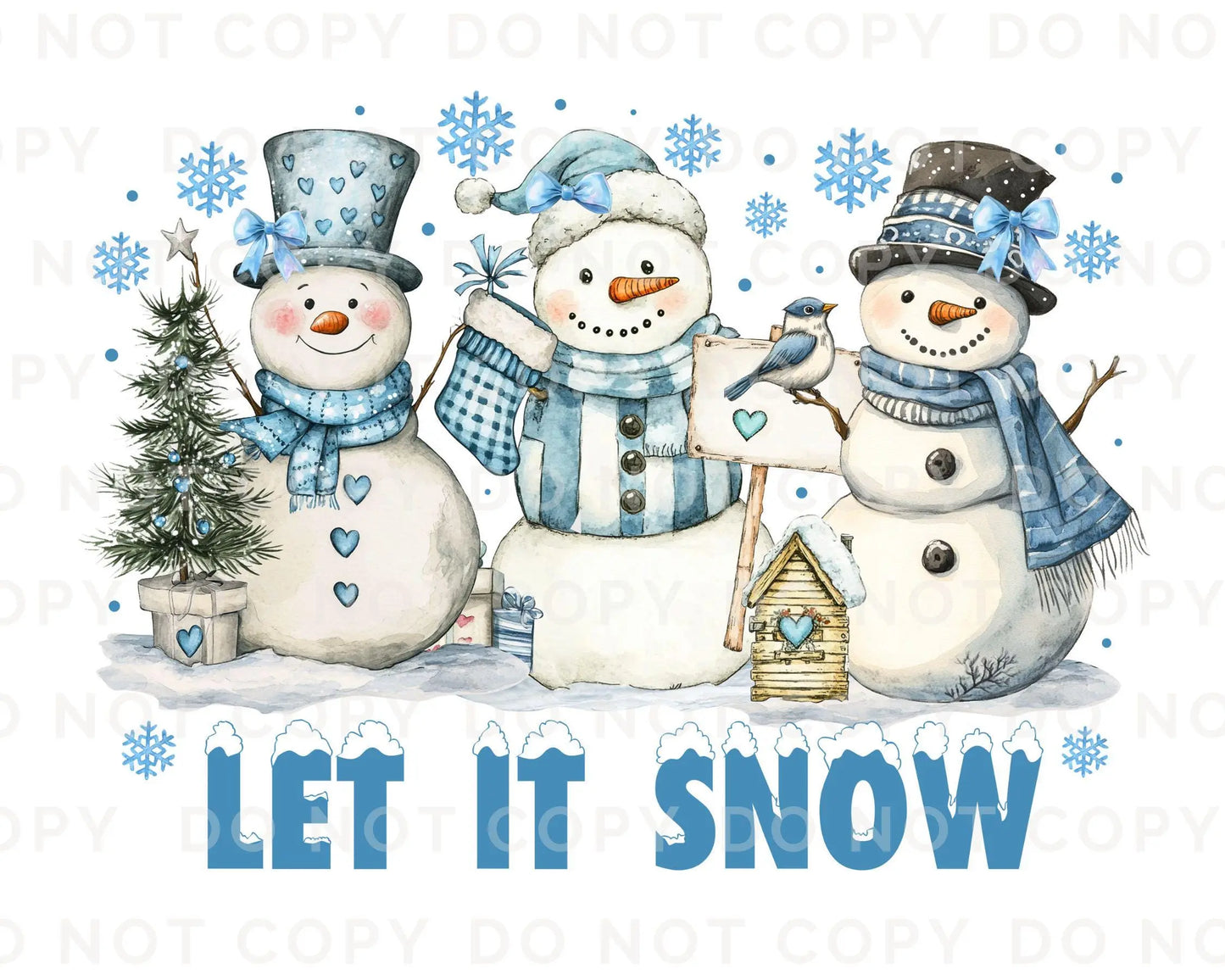 Winter DTF Transfers, Ready to Press, T-shirt Transfers, Heat Transfer, Direct to Film, Holiday, Light Blue, Cute, Let it Snow, Snowmen