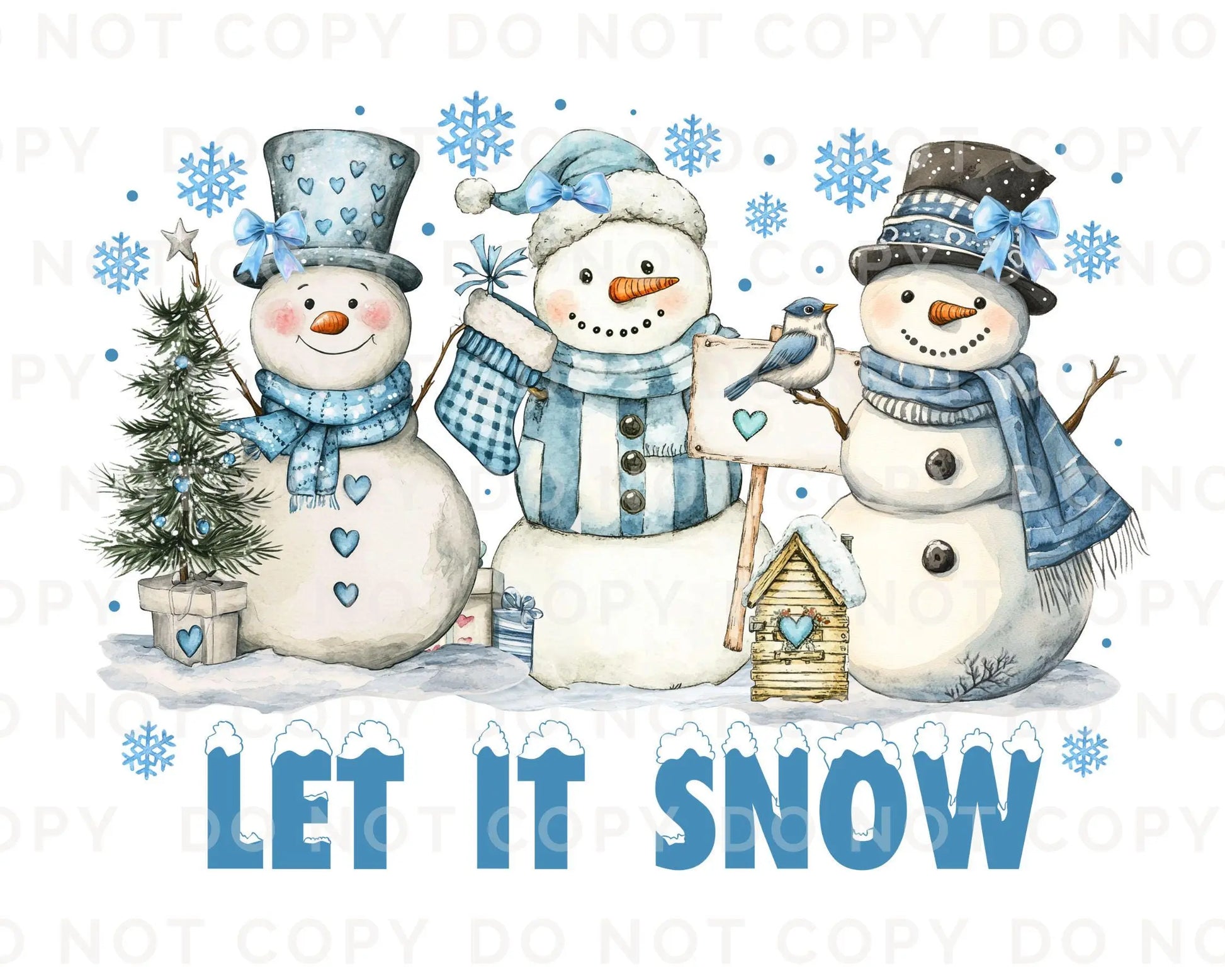 Winter DTF Transfers, Ready to Press, T-shirt Transfers, Heat Transfer, Direct to Film, Holiday, Light Blue, Cute, Let it Snow, Snowmen