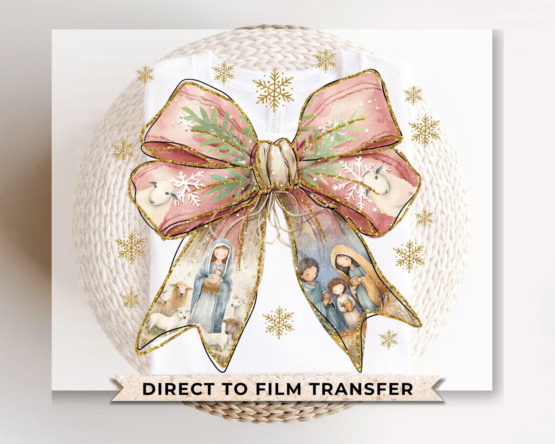 Christmas DTF Transfers, Ready to Press, T-shirt Transfers, Heat Transfer, Direct to Film, Holiday, Jesus, Nativity Coquette Christmas Bow