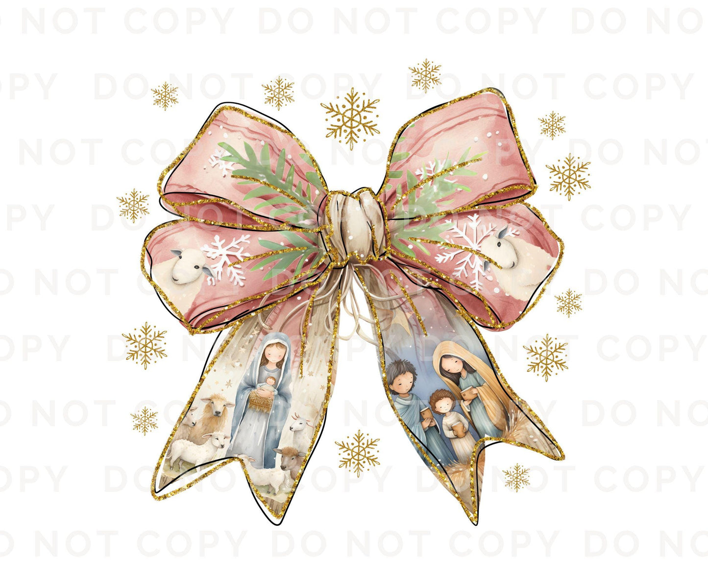 Christmas DTF Transfers, Ready to Press, T-shirt Transfers, Heat Transfer, Direct to Film, Holiday, Jesus, Nativity Coquette Christmas Bow