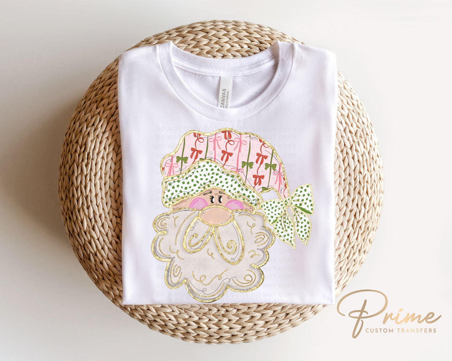 Christmas DTF Transfers, Ready to Press, T-shirt Transfer, Heat Transfer, Direct to Film, Holiday, Santa, Pink Coquette Preppy Santa