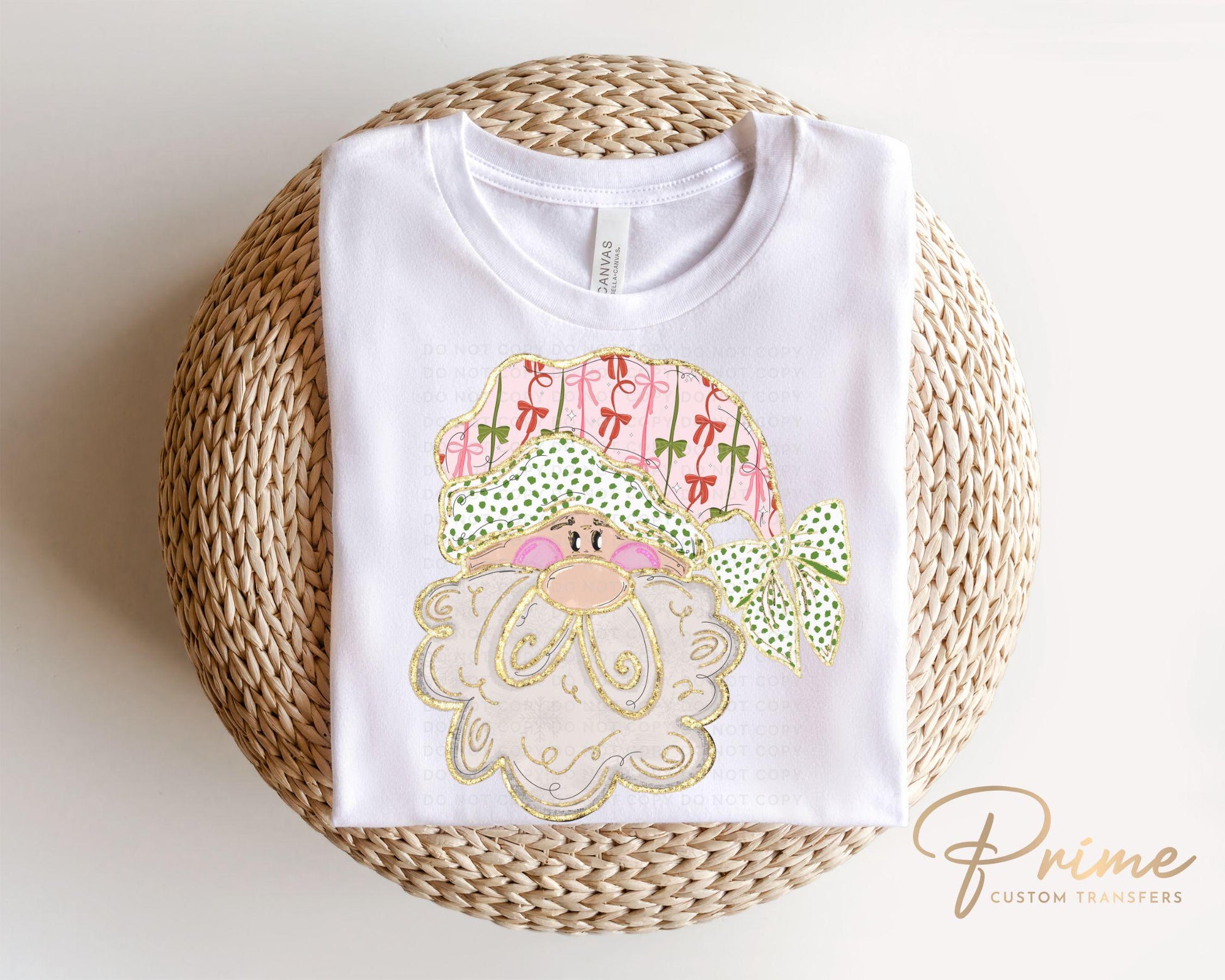 Christmas DTF Transfers, Ready to Press, T-shirt Transfer, Heat Transfer, Direct to Film, Holiday, Santa, Pink Coquette Preppy Santa