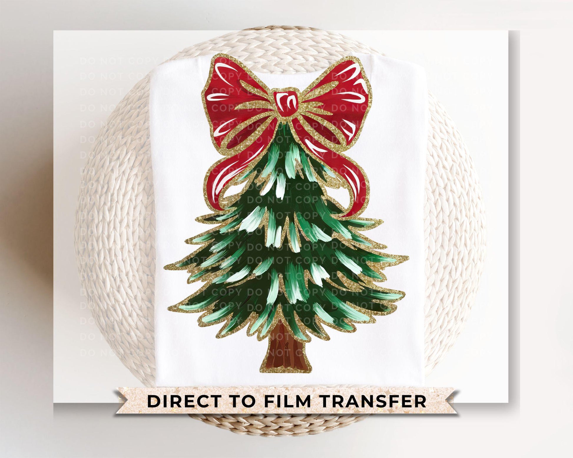 Christmas DTF Transfer, Ready to Press, T-shirt Transfers, Heat Transfer, Direct to Film, Holiday, Coquette, FAUX Glitter Red and Green Tree