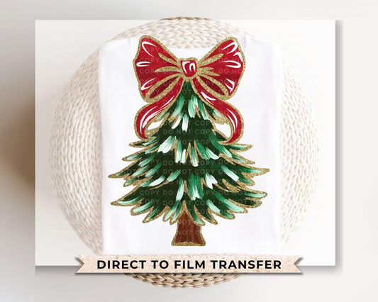 Christmas DTF Transfer, Ready to Press, T-shirt Transfers, Heat Transfer, Direct to Film, Holiday, Coquette, FAUX Glitter Red and Green Tree