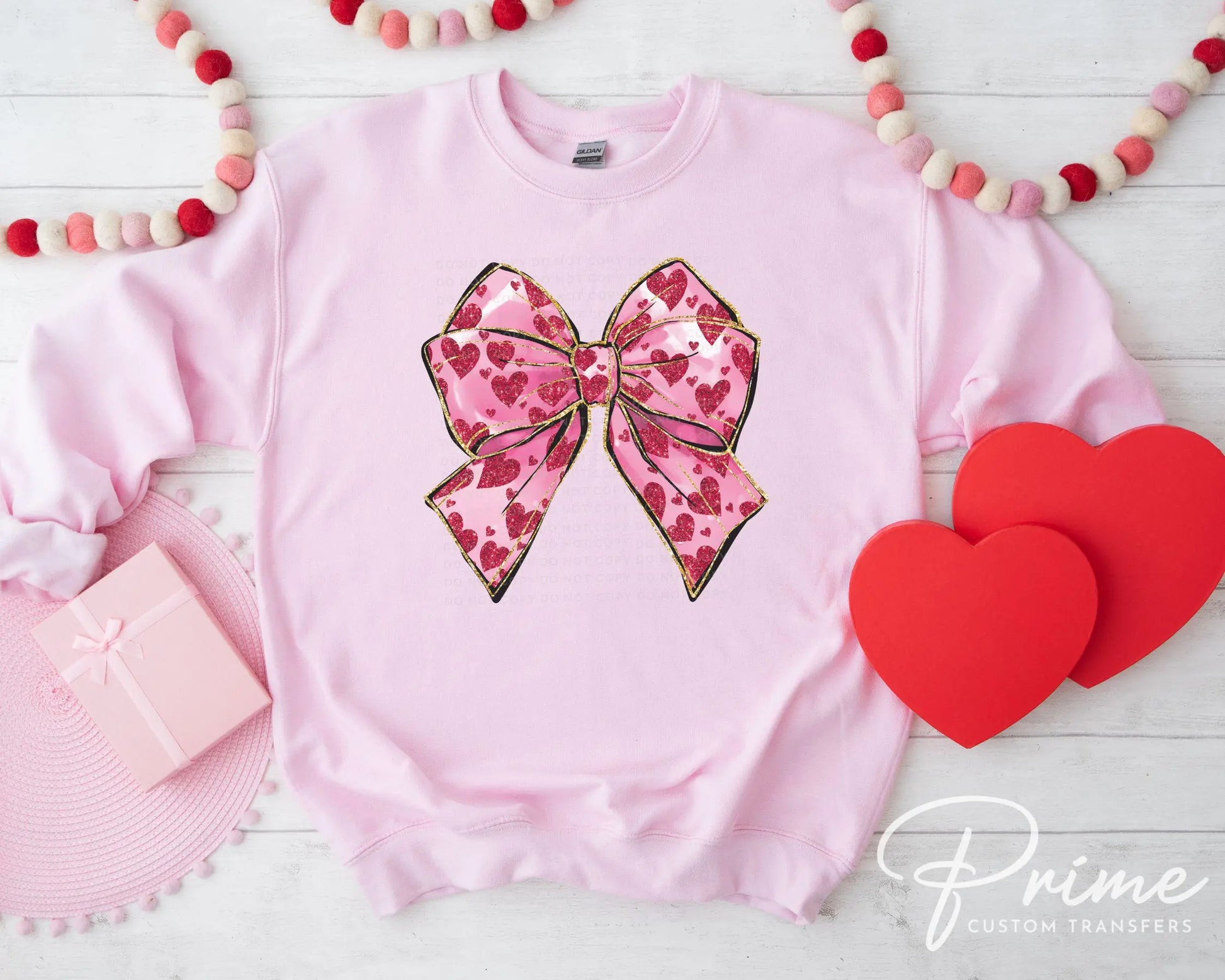 Valentine DTF Transfers, Ready to Press, T-shirt Transfers, Heat Transfer, Direct to Film, Holiday, Faux Glitter, Pink Coquette Heart Bow