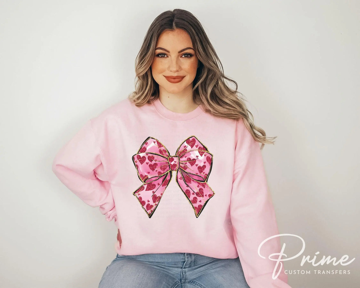 Valentine DTF Transfers, Ready to Press, T-shirt Transfers, Heat Transfer, Direct to Film, Holiday, Faux Glitter, Pink Coquette Heart Bow