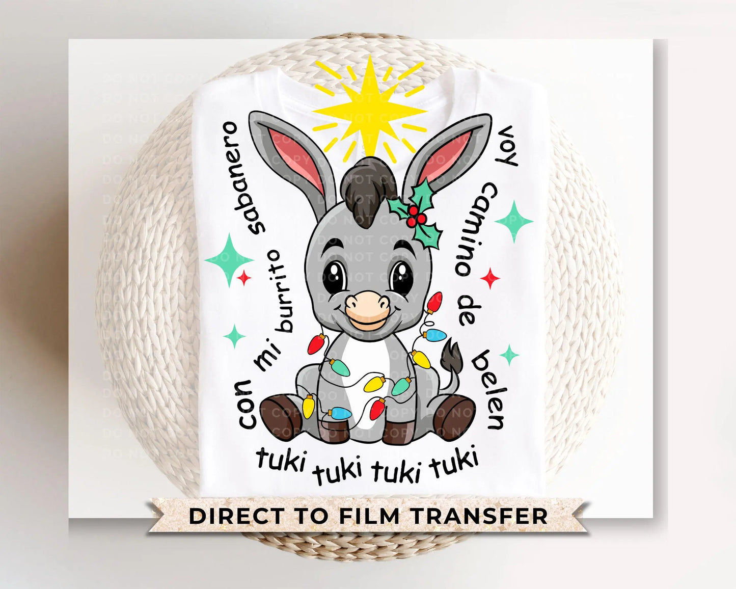 Spanish Christmas DTF Transfer, Ready to Press, T-shirt Transfers, Heat Transfer, Direct to Film, Latino, Feliz navidad, Tuki Tuki Donkey